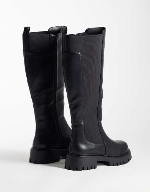 Simmi London Carlton chunky pull on knee boots in black, 4 of 4