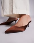 [SIMMI Shoes] Simmi London Carson kitten heel mules in chocolate satin-Brown 37 CHOCOLATE SATIN