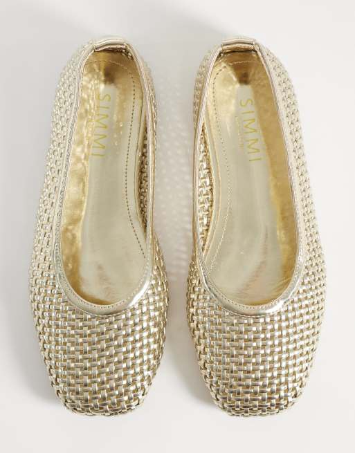 SIMMI London - Cassius - Geweven ballerina's met brede pasvorm in goud, 2 van 4