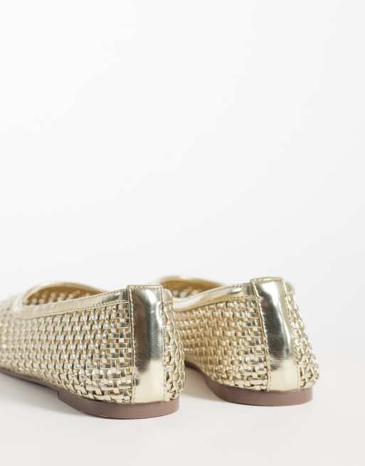 SIMMI London - Cassius - Geweven ballerina's met brede pasvorm in goud, 3 van 4