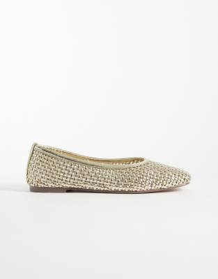 Simmi Wide Fit Simmi London Cassius Wide Fit Woven Ballet Flats In Gold