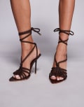 [SIMMI Shoes] Simmi London Catalina wrap leg heeled sandals in chocolate PU-Black 38 Choc PU