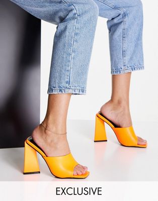 Simmi London Cecilia mules with structured heel in orange pu