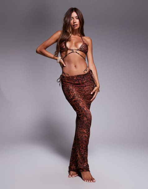 Simmi London Cecred leopard print print mesh maxi skirt in brown - view 1
