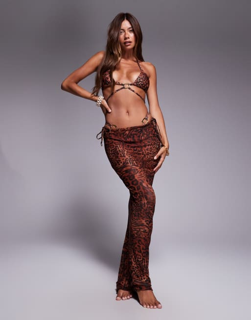 Simmi London Cecred leopard print print mesh maxi skirt in brown