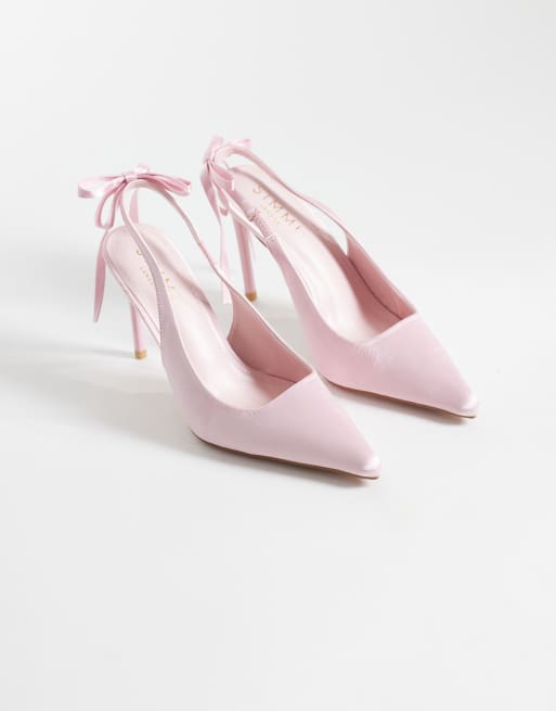 Simmi London – Celina – Rosa klackskor i satin med hälrem och rosett, 2 av 4