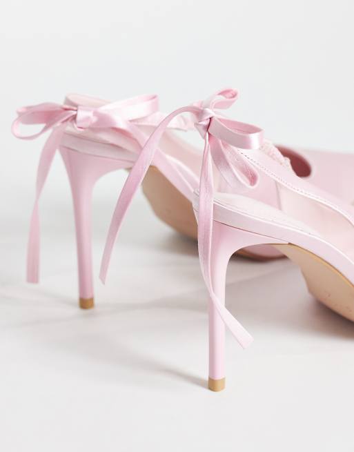 Simmi London – Celina – Rosa klackskor i satin med hälrem och rosett, 3 av 4
