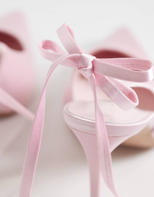 Simmi London – Celina – Rosa klackskor i satin med hälrem och rosett, 4 av 4