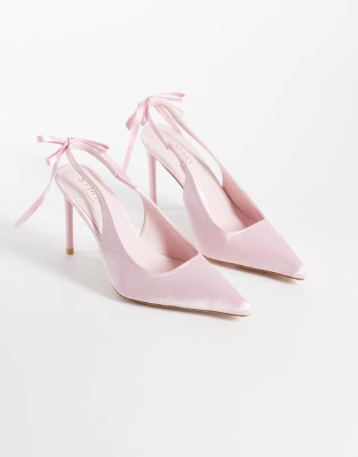 SIMMI London – Celina – Rosa klackskor i satin med hälrem, rosett och bred passform, 3 av 4