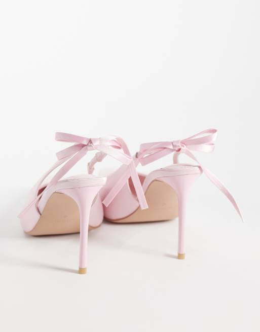 SIMMI London – Celina – Rosa klackskor i satin med hälrem, rosett och bred passform, 4 av 4