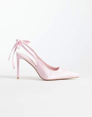 Simmi Shoes Simmi London Celina Slingback Heeled Shoes With Bow Ankles In Pink