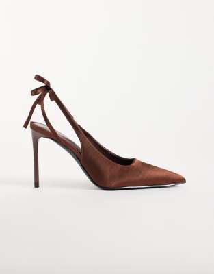 Simmi Shoes Simmi London Celina Slingback Heeled Shoes With Bow Detail In Brown
