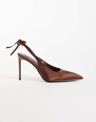 Simmi Wide Fit Simmi London Celina Wide Fit Slingback Heeled Shoes With Bow Detail In Brown