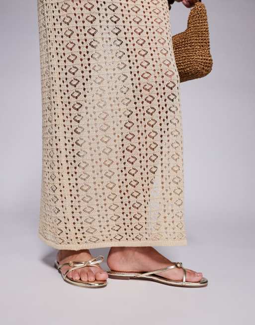 Simmi London Char bow detail flat sandals in gold, 4 of 4