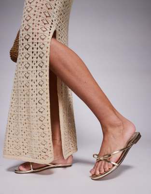 SIMMI London - Char - Flache Sandalen in Gold mit Schleifendetail-Goldfarben