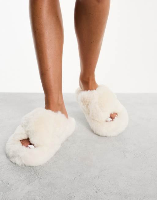 SIMMI London - Chaussons duveteux à brides croisées - Crème, 3 de 4