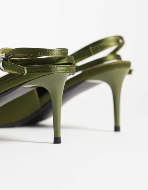 Simmi London chaussures à talons à bride arrière Sonika coupe large en satin olive, 3 de 4
