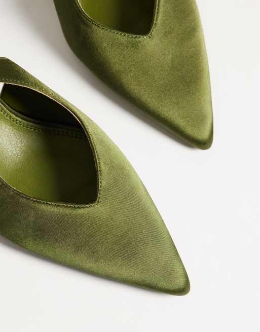 Simmi London chaussures à talons à bride arrière Sonika coupe large en satin olive, 4 de 4