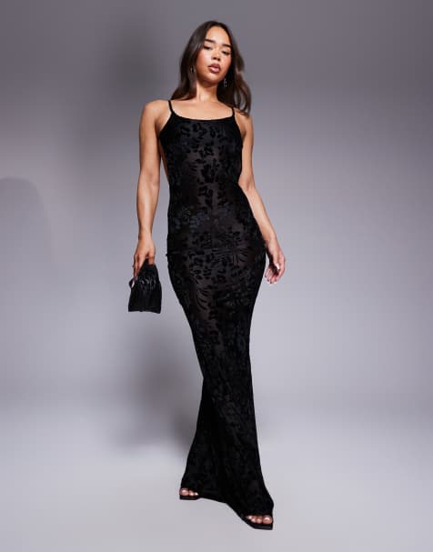 Simmi London Chelsea black devore backless maxi dress in black - view 1