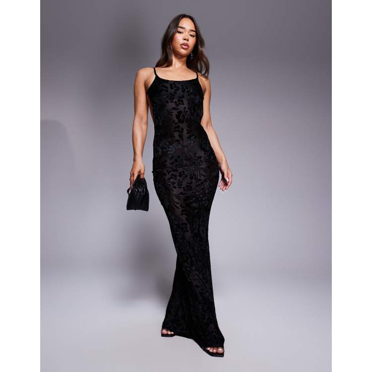 Simmi London Chelsea black devore backless maxi dress in black | ASOS