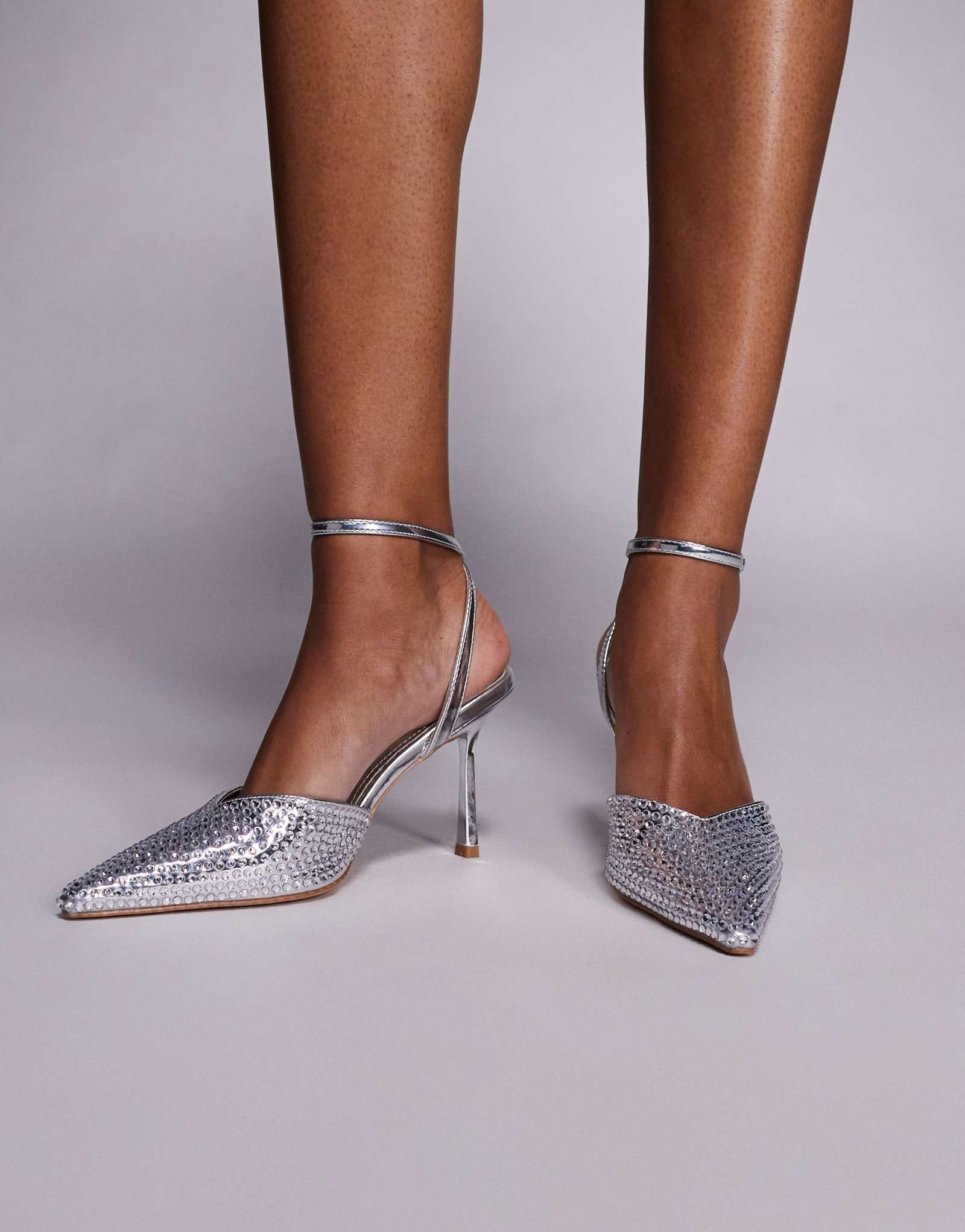 Туфли Simmi London Cherie на высоком каблуке с завязками, украшенные серебряным зеркалом