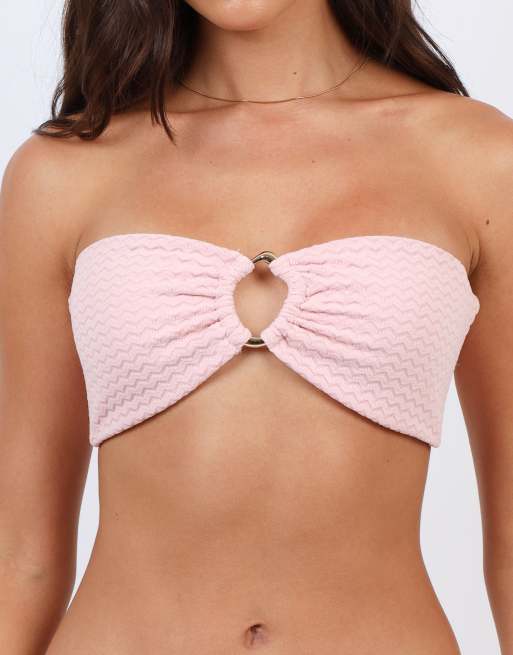 Simmi London Chevron halter bikini top with ring detail in pink, 3 of 4