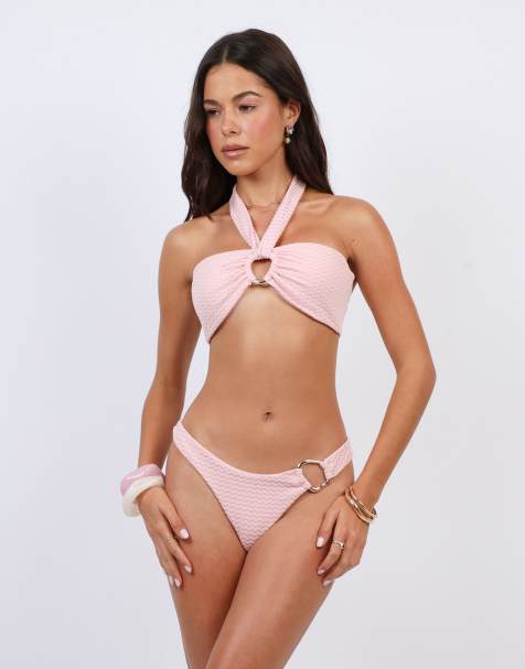 Simmi London Chevron halter bikini with ring detail in pink - view 1