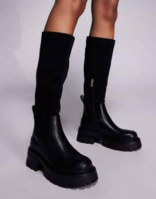 Simmi Shoes Simmi London Chorley Knee Boots With Chunky Sole In Black
