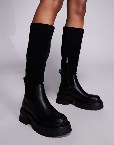 Simmi London Chorley knee boots with chunky sole in black - view 1