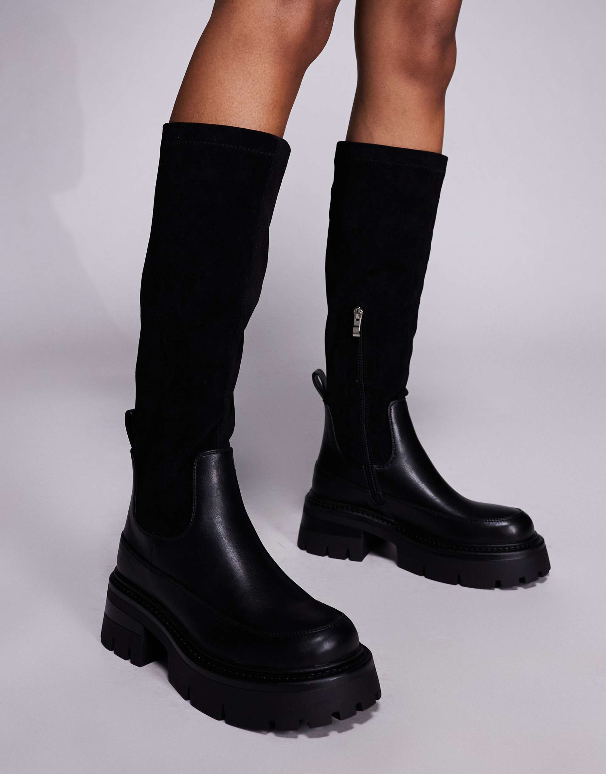 simmi london chorley knee boots with chunky sole in black