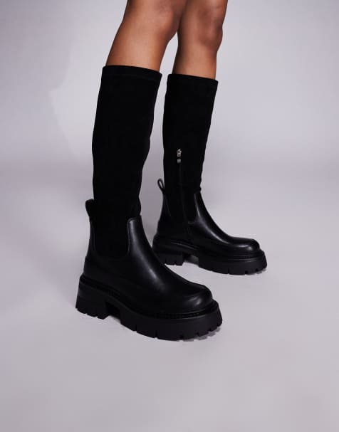 Simmi London Chorley Wide Fit knee boots with chunky sole in black - view 1