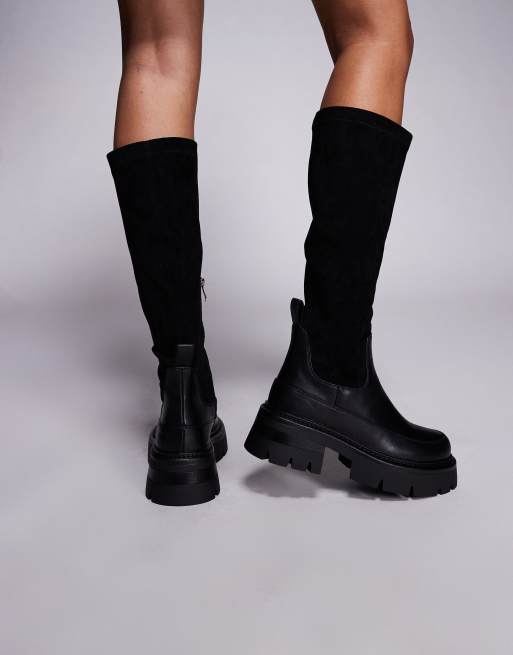 Simmi London Chorley Wide Fit knee boots with chunky sole in black, 3 of 4
