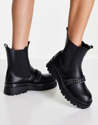Simmi London chunky boots with chain detail in black
