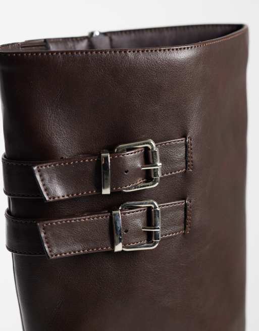Simmi London chunky harness bikerstøvler i brun, 3 af 4