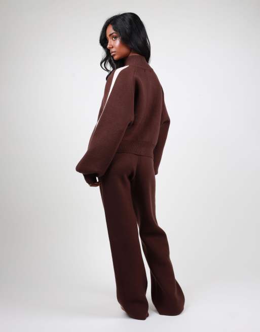 Simmi London Chunky knit bomber in brown, 5 of 5