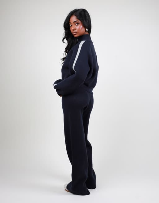 Simmi London Chunky knit bomber in navy, 4 of 4