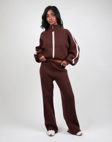 Simmi London Chunky knitted trousers in brown - view 1