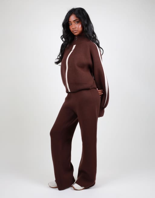 Simmi London Chunky knitted trousers in brown, 2 of 4