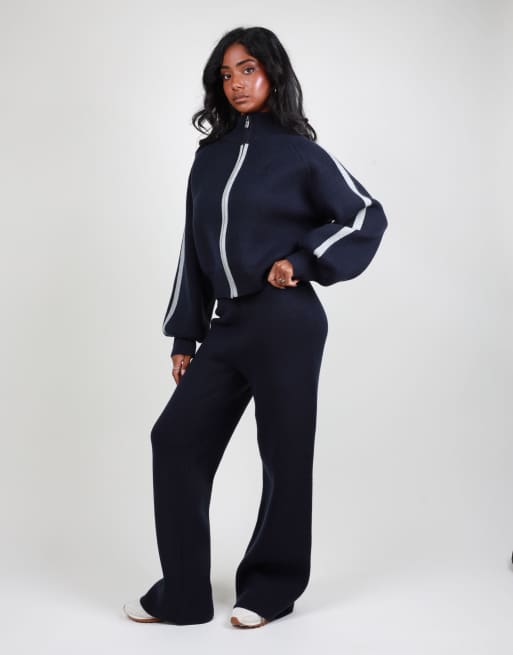 Simmi London Chunky knitted trousers in navy, 2 of 4