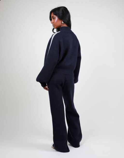 Simmi London Chunky knitted trousers in navy, 3 of 4