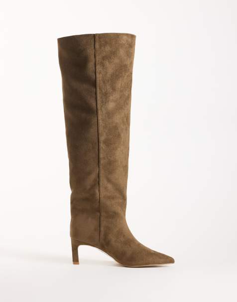 Simmi London Cimarron classic pointed knee boots in brown sudette - view 1