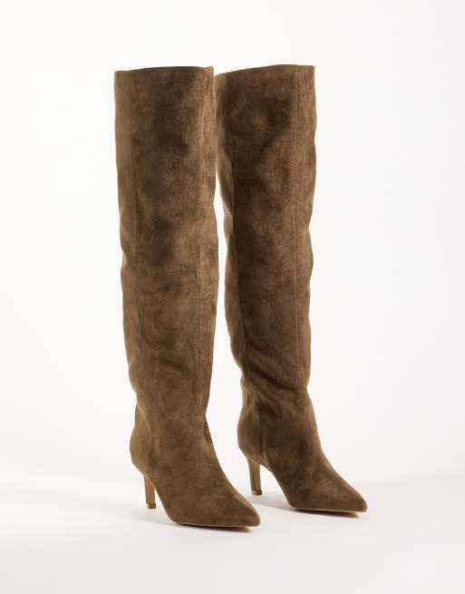 Simmi London Cimarron classic pointed knee boots in brown sudette , 2 of 4