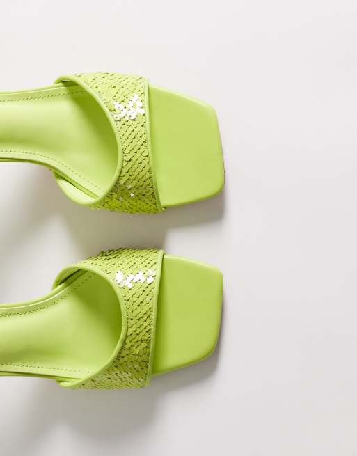 Simmi London Cindy heeled sandals with sequins in green, 3 of 4
