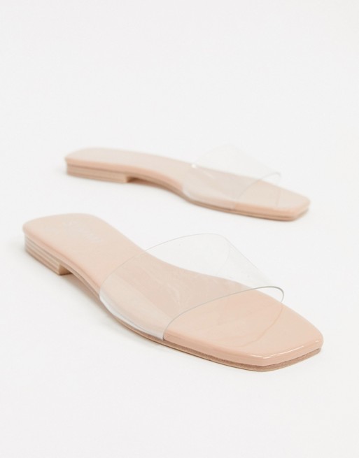 Simmi London clear detail slides in beige patent