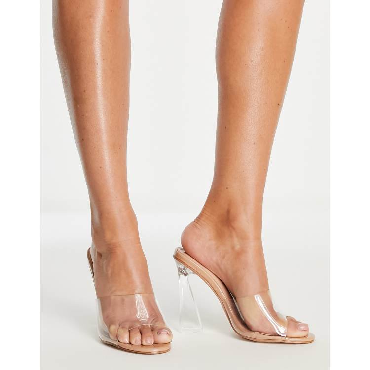 Simmi London clear mule heeled sandal in beige ASOS