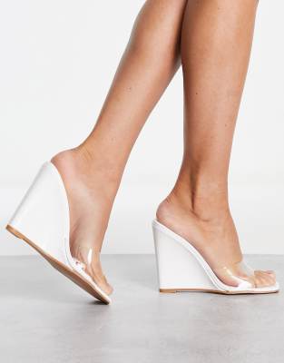 Simmi London clear mule wedge heeled sandal in white croc  - ASOS Price Checker