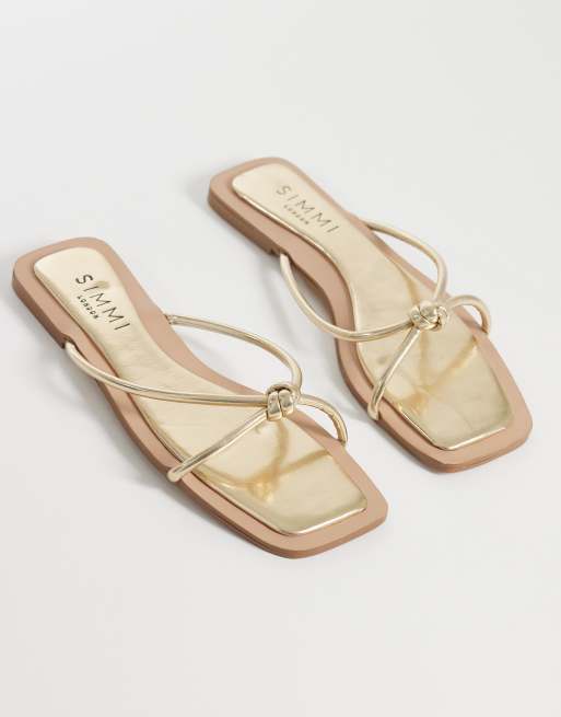 Simmi London - Cola - Sandali bassi color oro con nodo, 1 di 4
