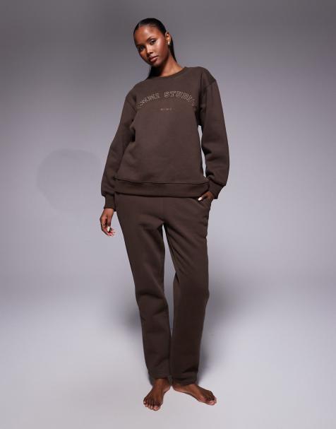 Simmi London Colby varsity cuffed joggers in chestnut - view 1