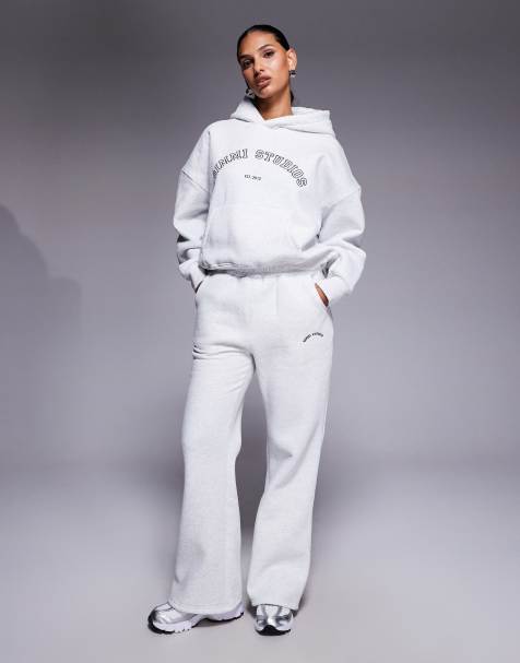 Simmi London Colby varsity flared joggers in pebble grey - view 1