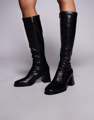 Simmi Wide Fit Simmi London Cole Wide Fit Block Heeled Knee Boots In Black